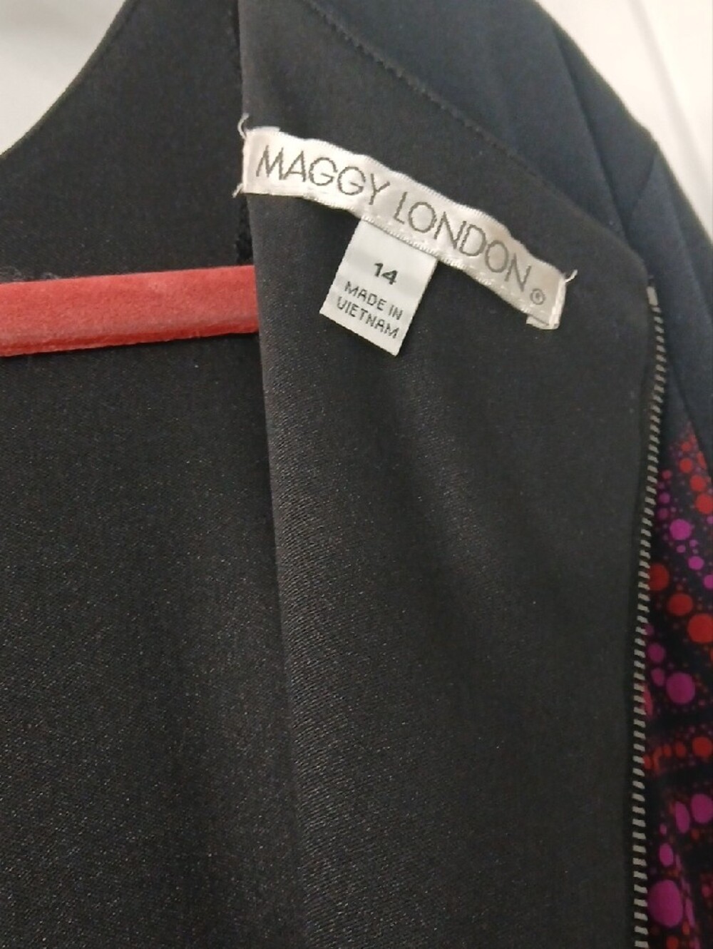 Maggy London Black Dress with Fuchsia and Purple Geometric Print - Picture 5 of 5